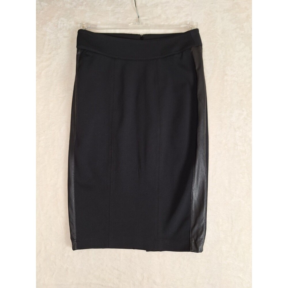 Bisou Bisou Michele Bohbot Size 2 Pencil Skirt Black Faux Leather Stretch 28x23